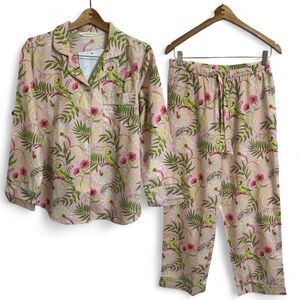 PrintFresh Pajama Set Women’s S Cotton Poplin Parrot Dusty Rose NWT SMS Sample